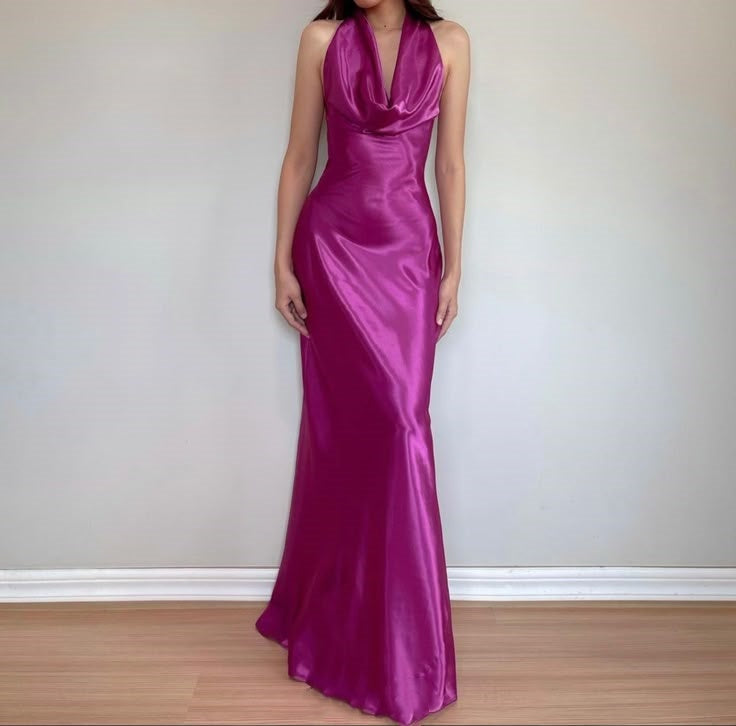 Pink Simple Elegant Long Satin Ball Gown Evening Dress Party Dress nv4230
