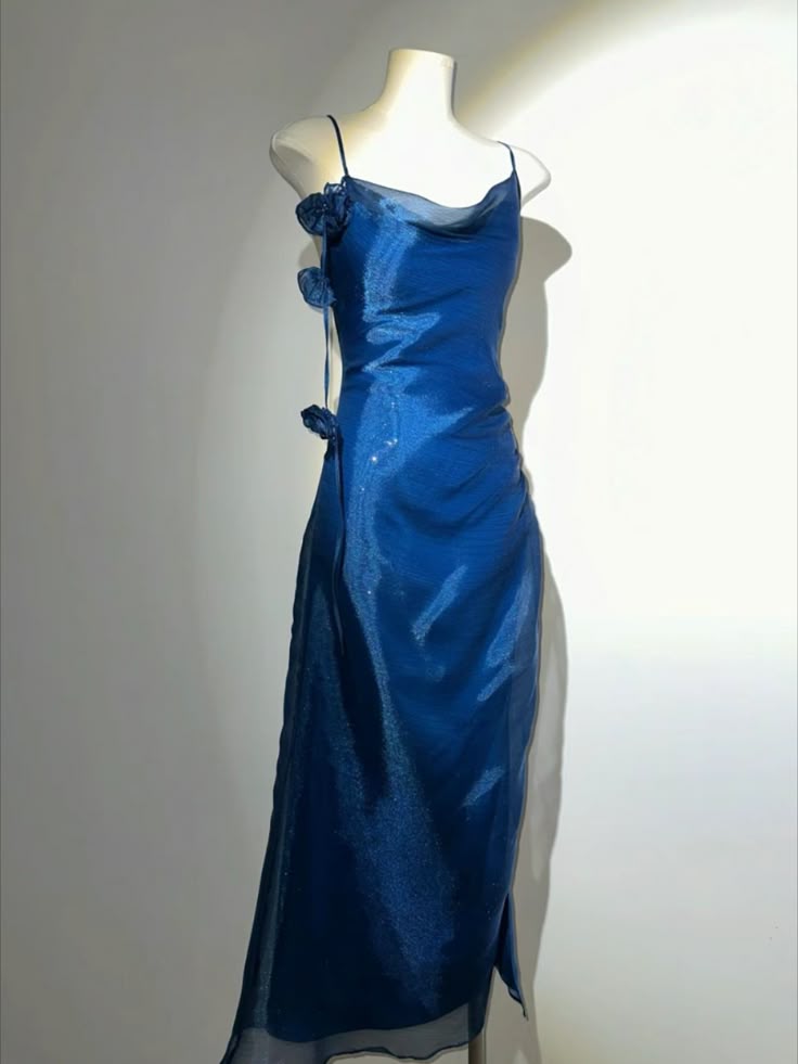 Blue simple elegant fashion spaghetti strap long chiffon ball gown, evening dress, party dress nv3699