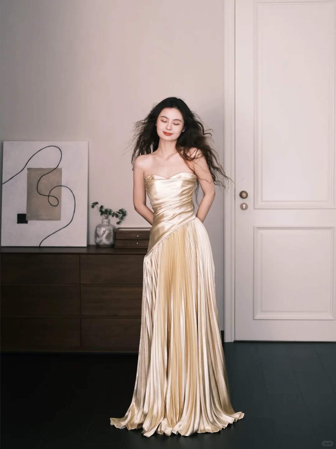 Sweetheart Strapless Champagne Satin Pleated Evening Dress NV7363