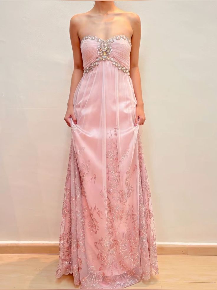 Pink Fashion Elegant Strap Exquisite Beaded Floral Long Tulle Ball Gown Evening Gown Graduation Gown Prom Dress nv3788