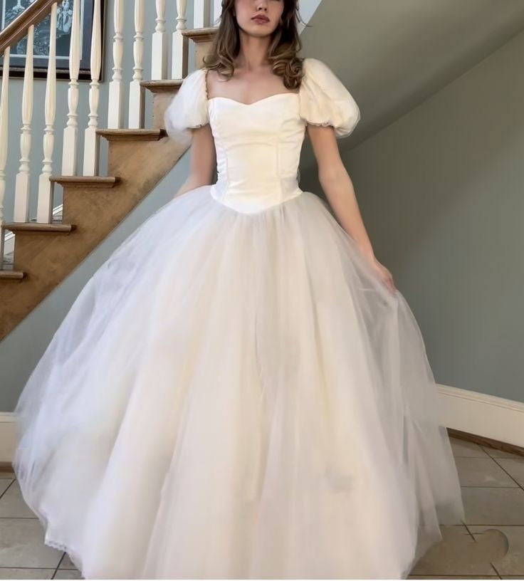 NiceVestidos--White Princess Tulle Long Ball Gown Simple Wedding Dress NV5829