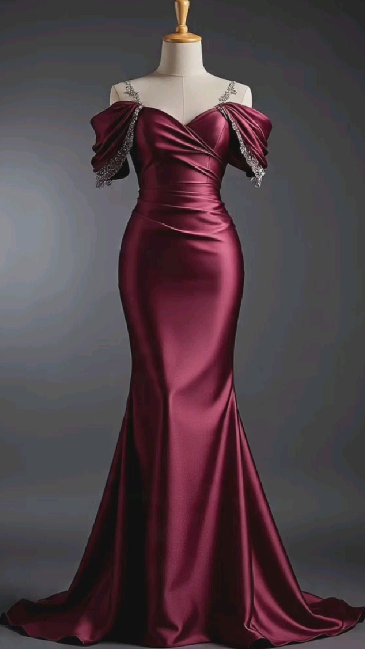 Burgundy Long Satin Prom Dress, Formal Dress NV6700