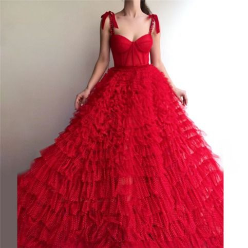 Red gorgeous elegant long tulle ball gown evening dress party dress nv3537