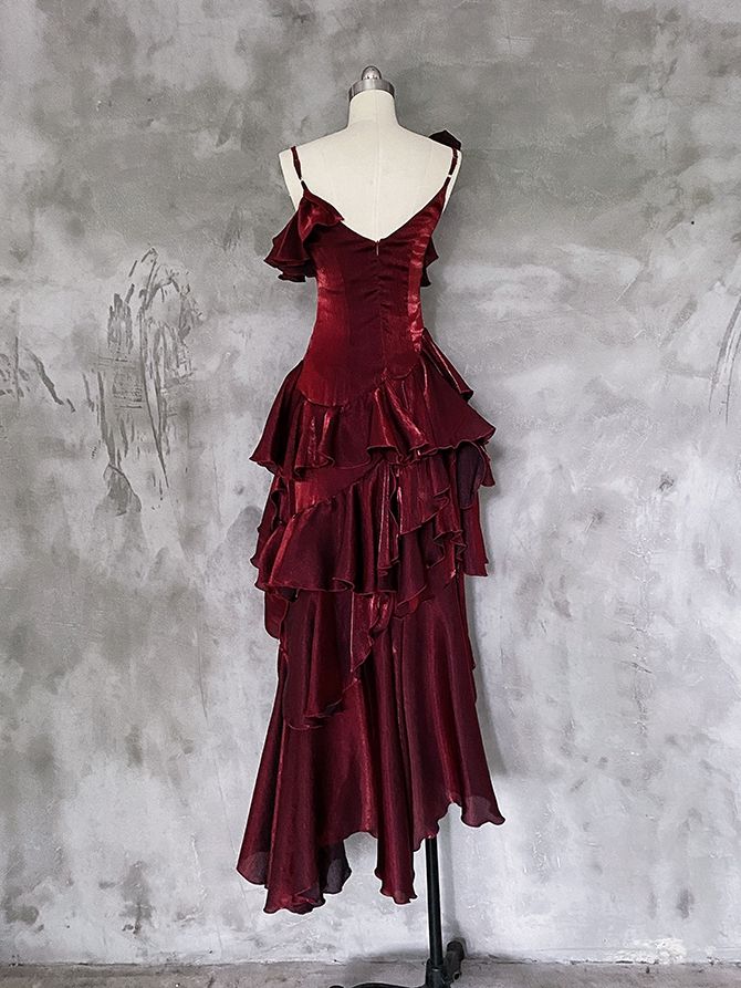 Beautiful Red Elegant Long Mermaid Slim Satin Prom Dress nv4819
