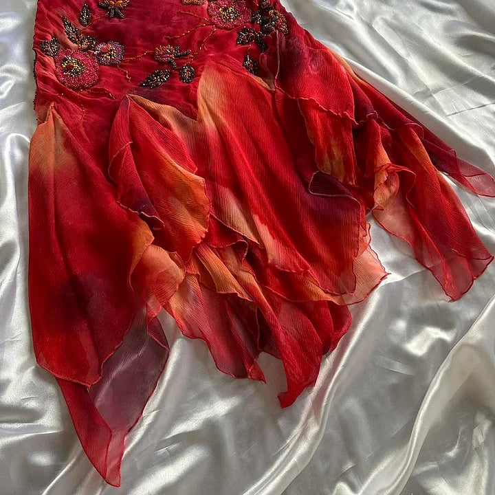 🌺✨Red exquisite beaded elegant retro long chiffon prom dress party dress nv5351