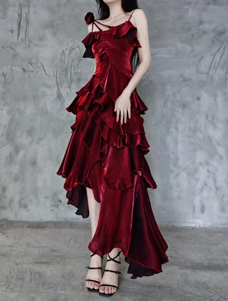 Beautiful Red Elegant Long Mermaid Slim Satin Prom Dress nv4819