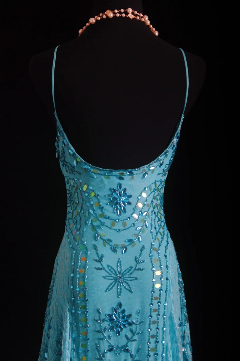 NiceVestidos - Robe de bal élégante et scintillante, turquoise et perlée, style féerique, NV5789