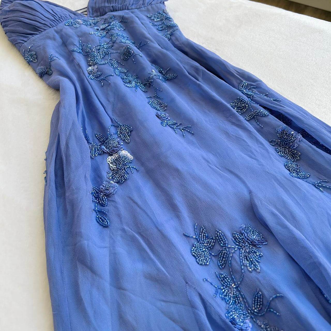Blue/Purple/Burgundy Fashion Elegant Spaghetti Strap Applique Fairy Long Chiffon Ball Gown Evening Gown Party Dress nv3775