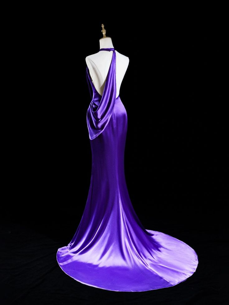 Purple Fashion Elegant Long Satin Floor Length Train Ball Gown Evening Dress Birthday Party Dress Prom Dress nv3946