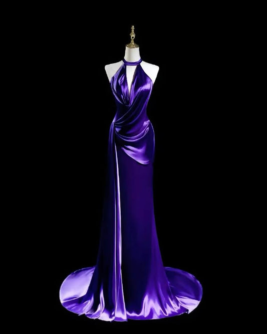 Purple Simple Elegant Satin Long Prom Dress Evening Gown Party Dress nv4256