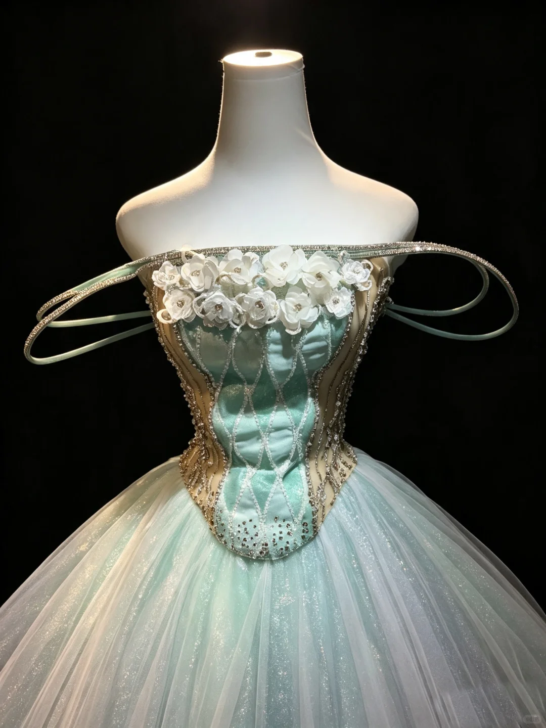 Ombre Macaron Tulle Prom Dress Spaghetti Strap Corset 3D Petal Princess Ball Gown NV6989