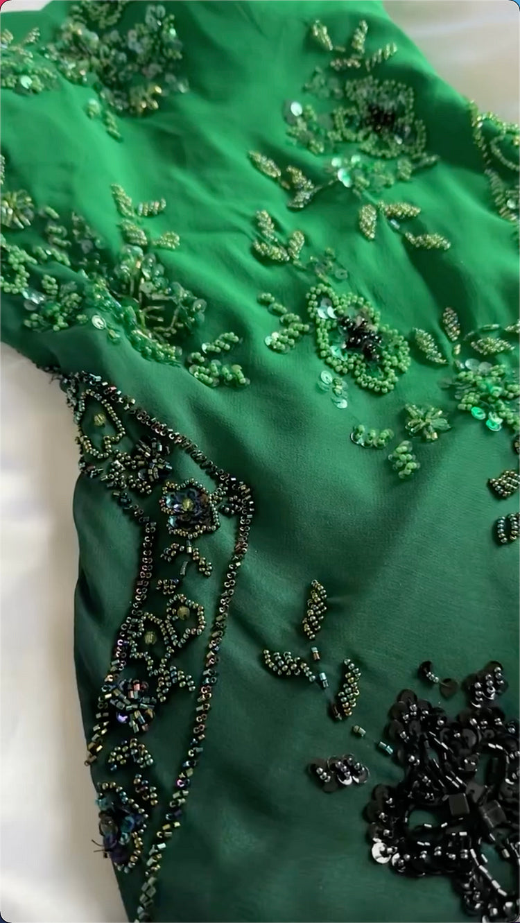 Green shiny fashion exquisite beading spaghetti straps long chiffon ball gown evening dress party dress nv3577