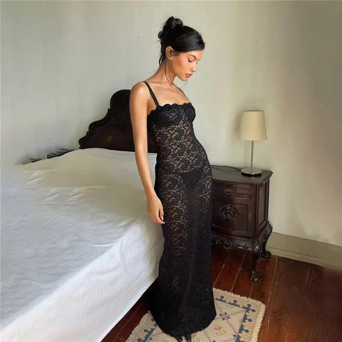 Sexy Slim Fit Suspender Dress See-through Ball Gown One-shoulder Suspender Dress Lace Evening Dress nv1757