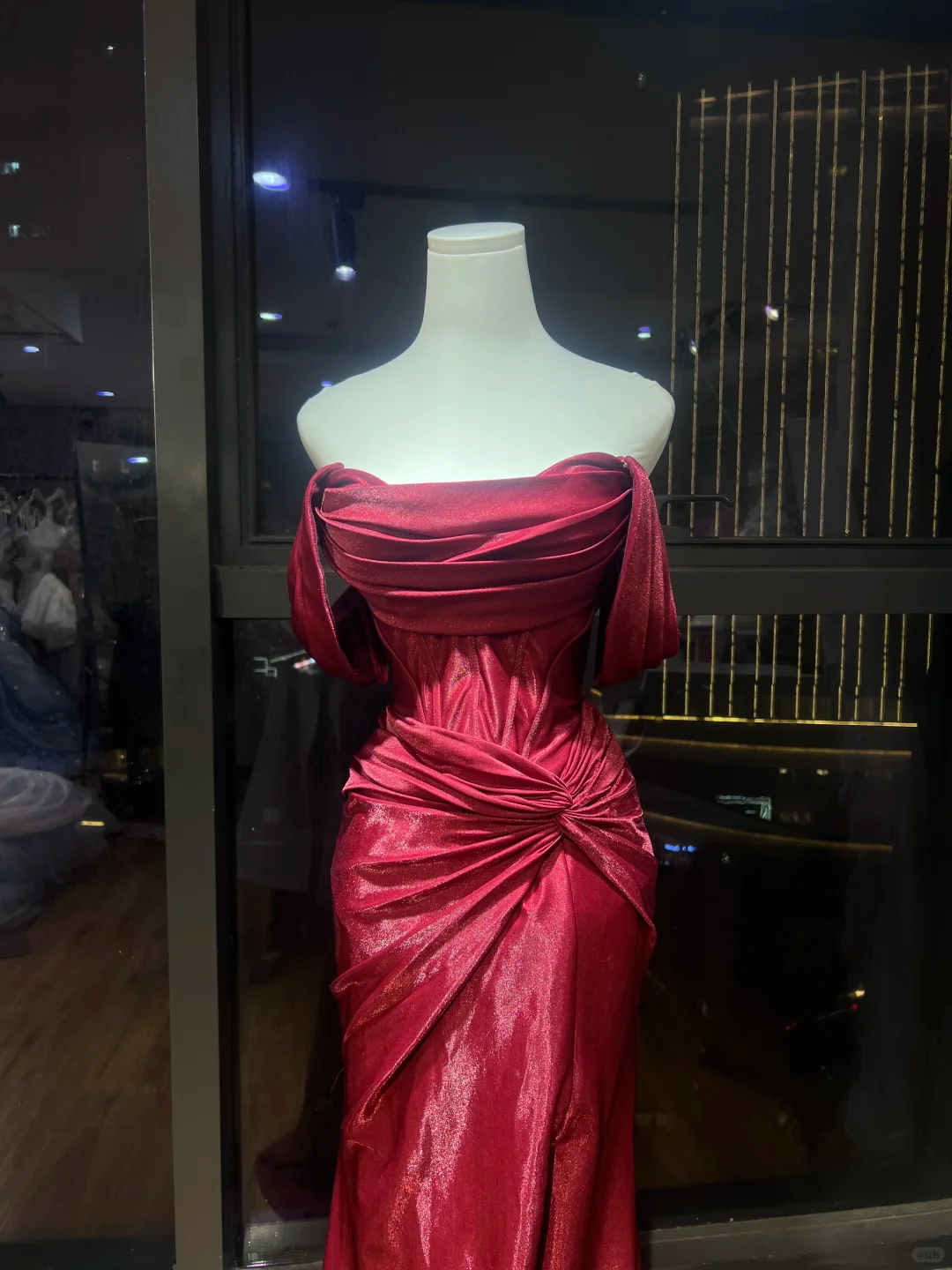 Burgundy Off Shoulder Mermaid Evening Dress, Draped Ruched Shimmer Gown With Train NV7089