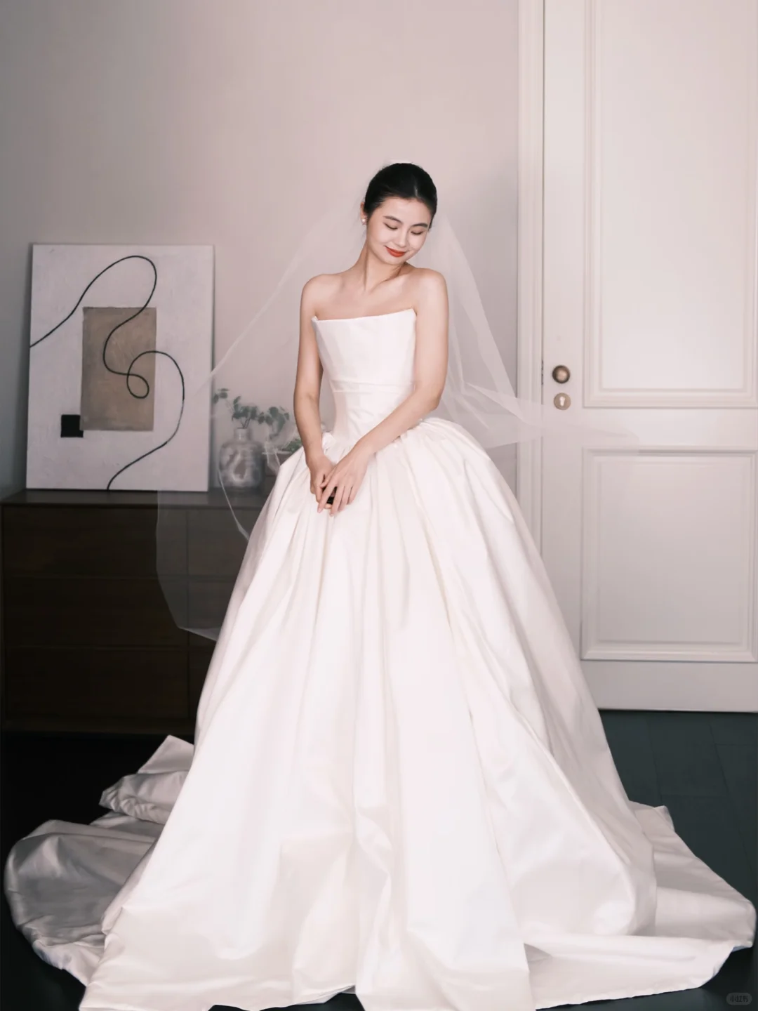 Strapless Satin Ball Gown Wedding Dress, Minimalist Bridal Gown NV7347