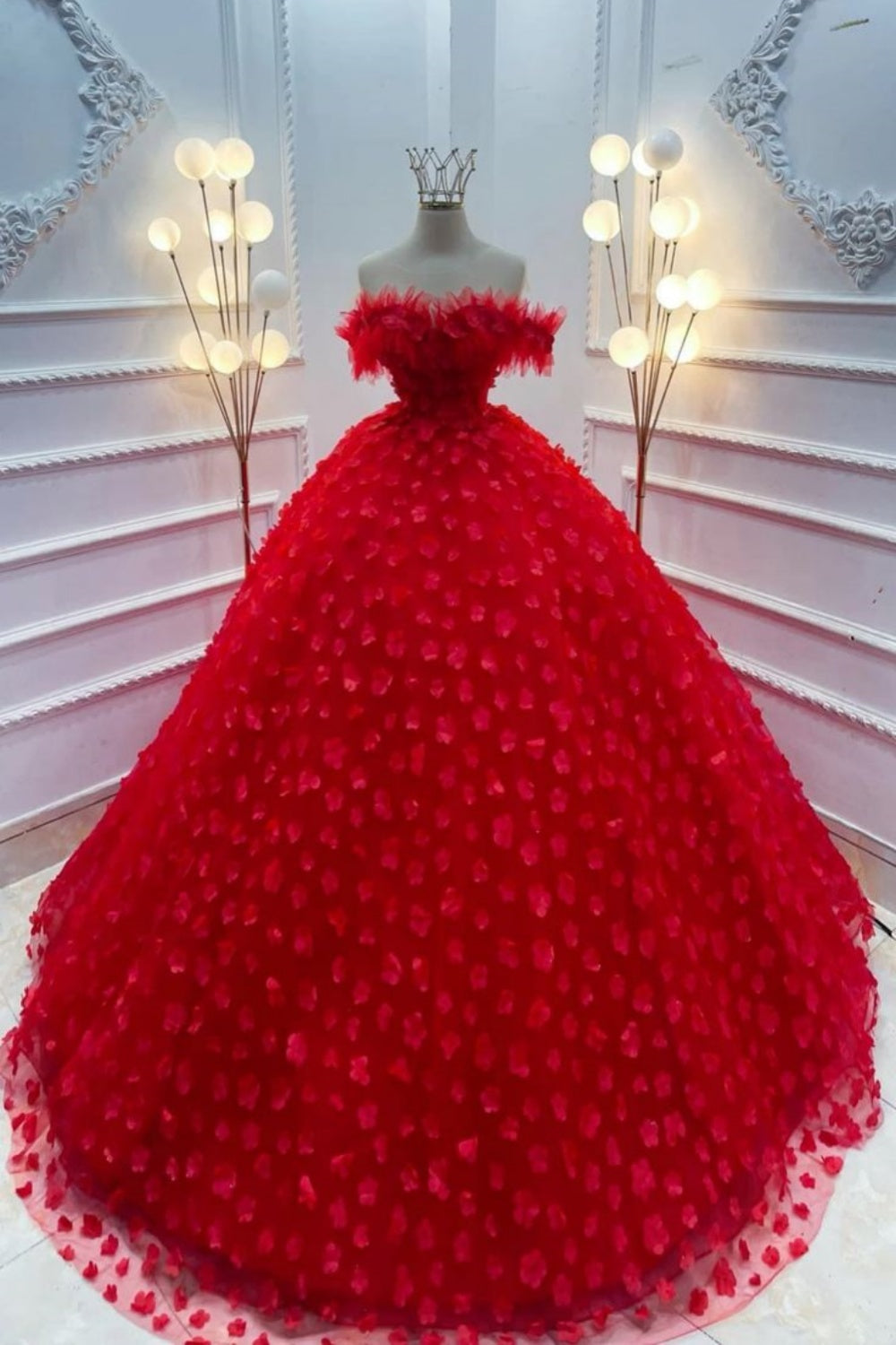 NiceVestidos--Red Floral Elegant Tulle Long Prom Wedding Dress NV5874