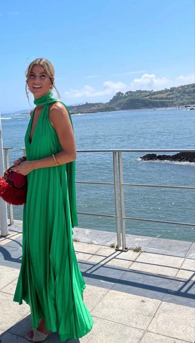 Pink/green V-neck low-cut long satin elegant ball gown, evening dress, wedding guest dress nv2976