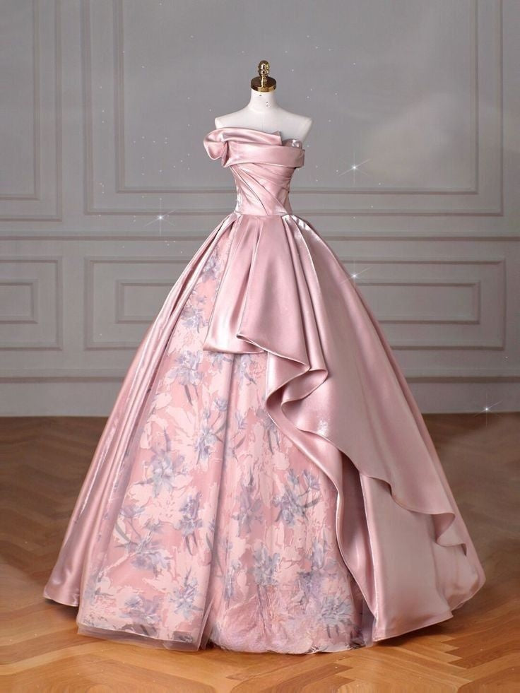 Pink Fashion Elegant Strapless Exquisite Floral Long Ball Gown Evening Dress nv3327