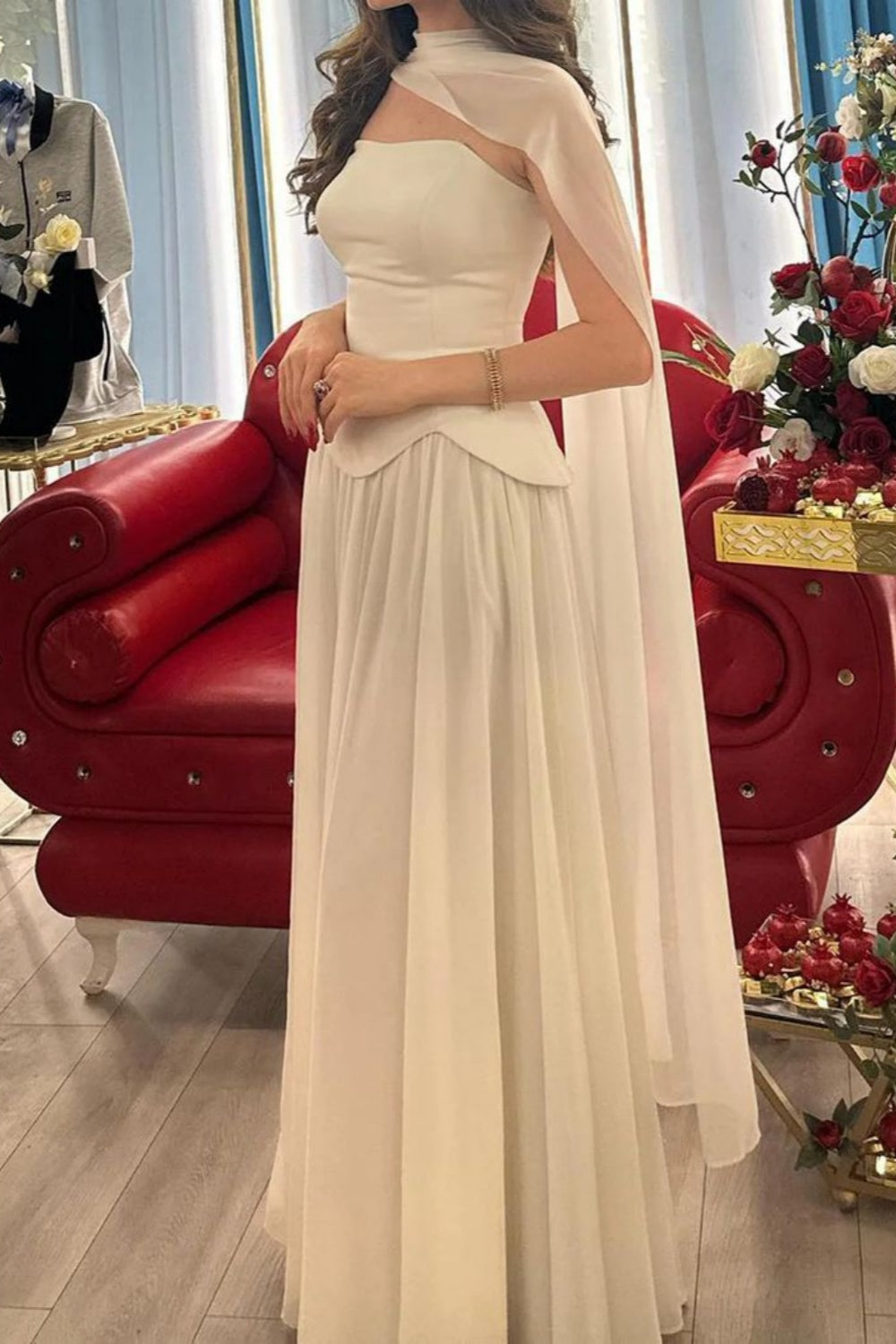 NiceVestidos--White Stylish Elegant Simple Long Tulle Prom Dress NV5851