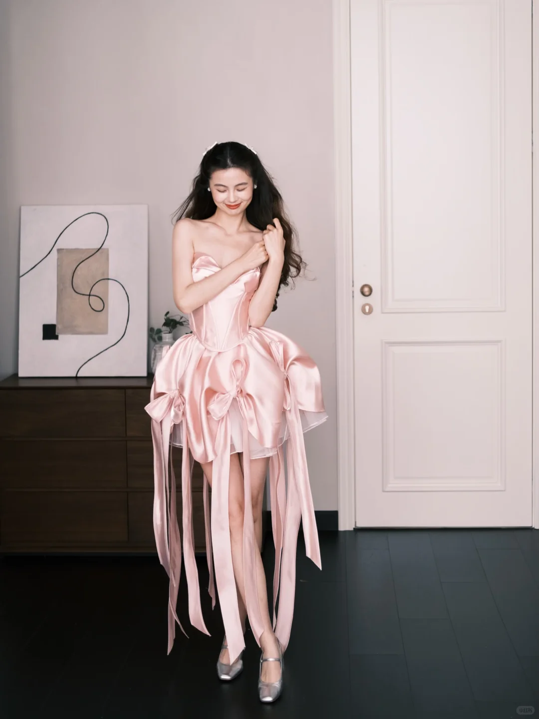 Sweetheart Pink Satin Short Bow Cocktail Dress NV7277