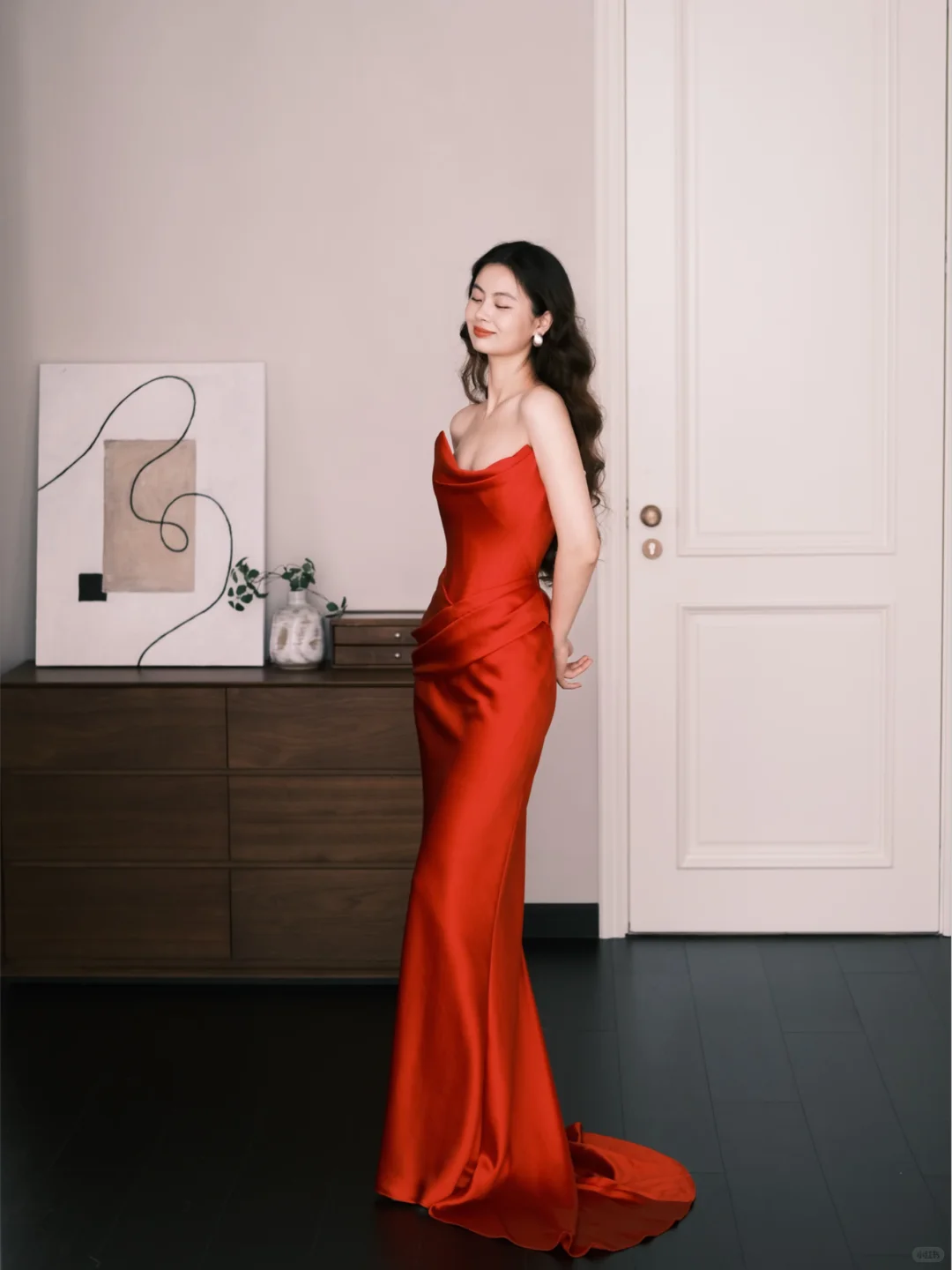 Bright Red Strapless Satin Mermaid Evening Gown NV7226
