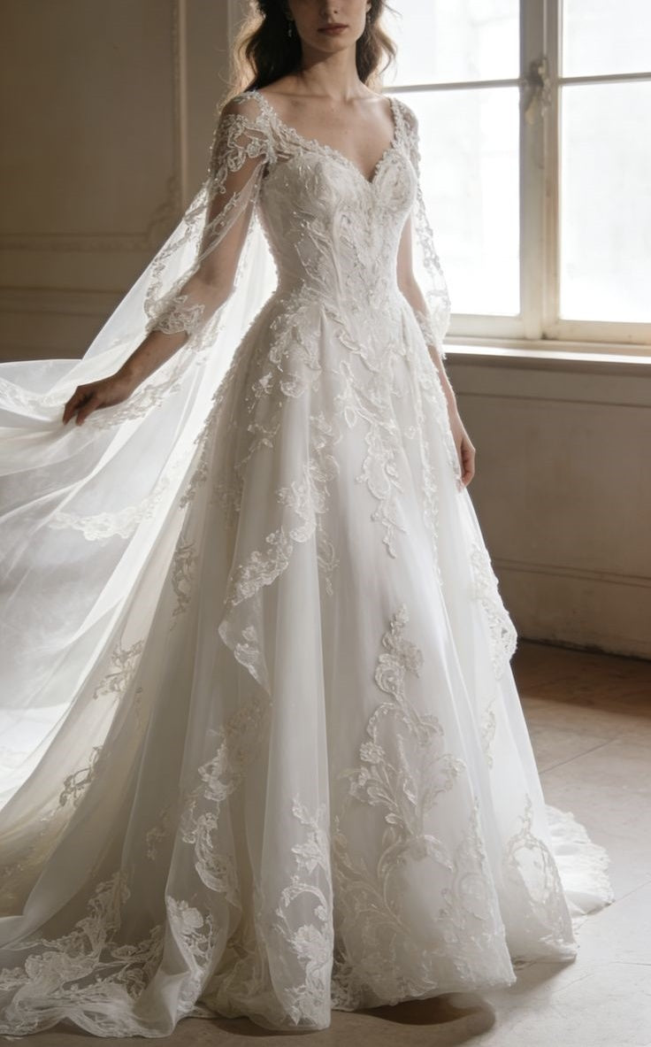 Robe de mariée longue en tulle blanc NV6702