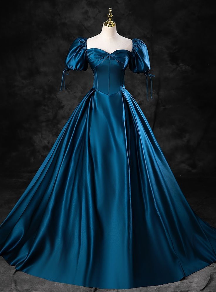 Robe bleue de style noble français : tissu brillant, jupe évasée, robe de soirée luxueuse NV6426