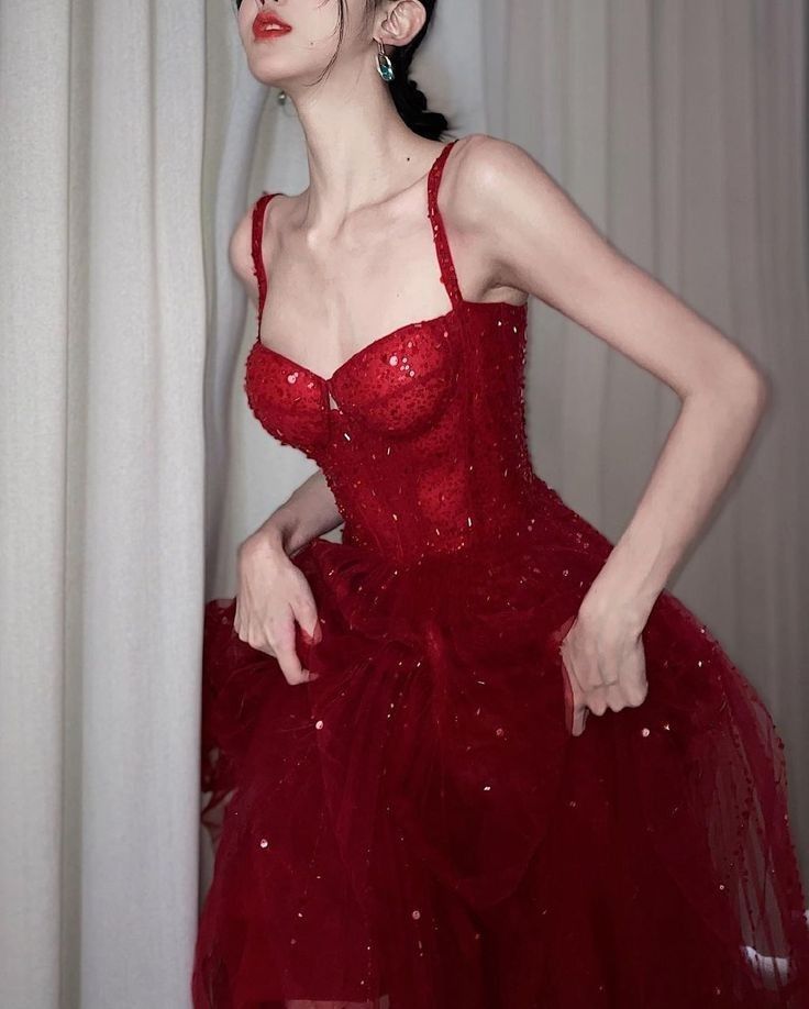 Rotes Spaghettiträger-Langkleid mit glänzenden Pailletten, elegantes Ballkleid, Abendkleid, Partykleid, NV3058