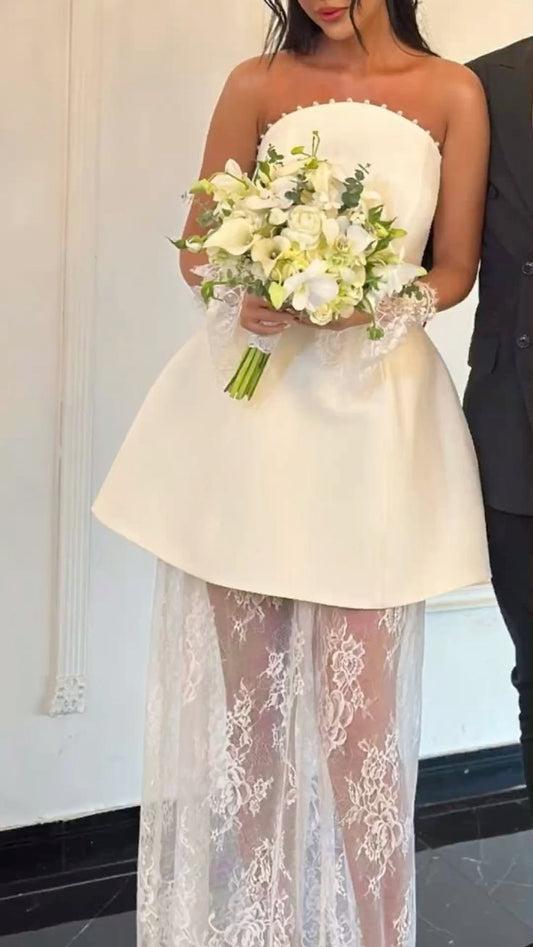 White Fashion Elegant Lace Satin Long Wedding Dress Ball Gown Evening Dress Party Dress nv4221