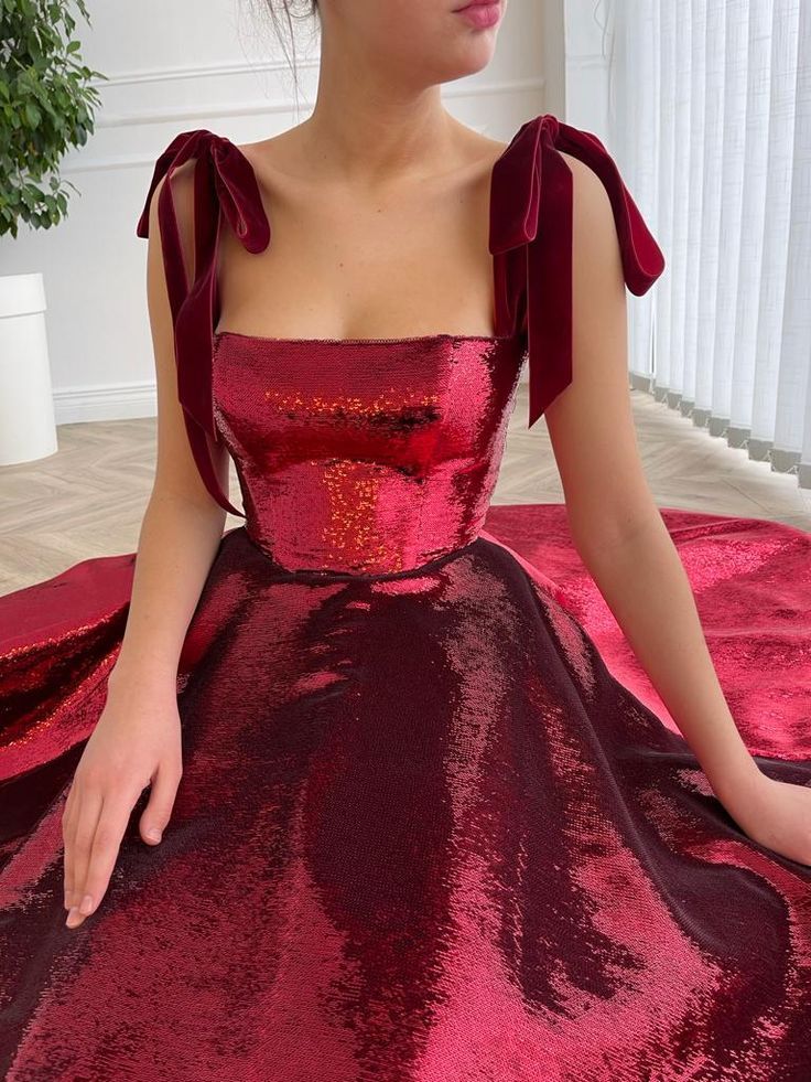 Red shiny elegant spaghetti strap long sequined ball gown evening dress party dress nv3538