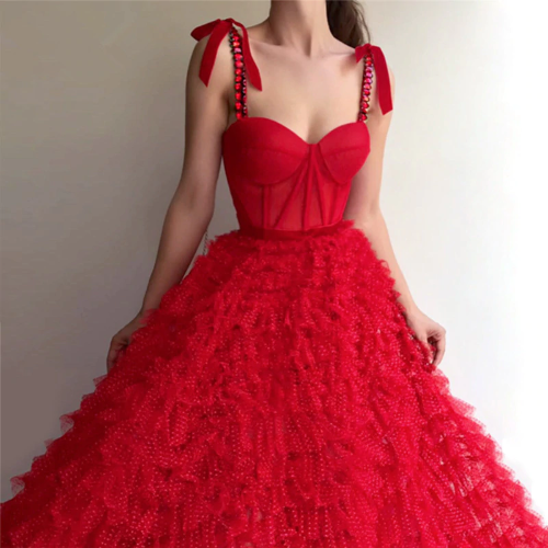 Red gorgeous elegant long tulle ball gown evening dress party dress nv3537