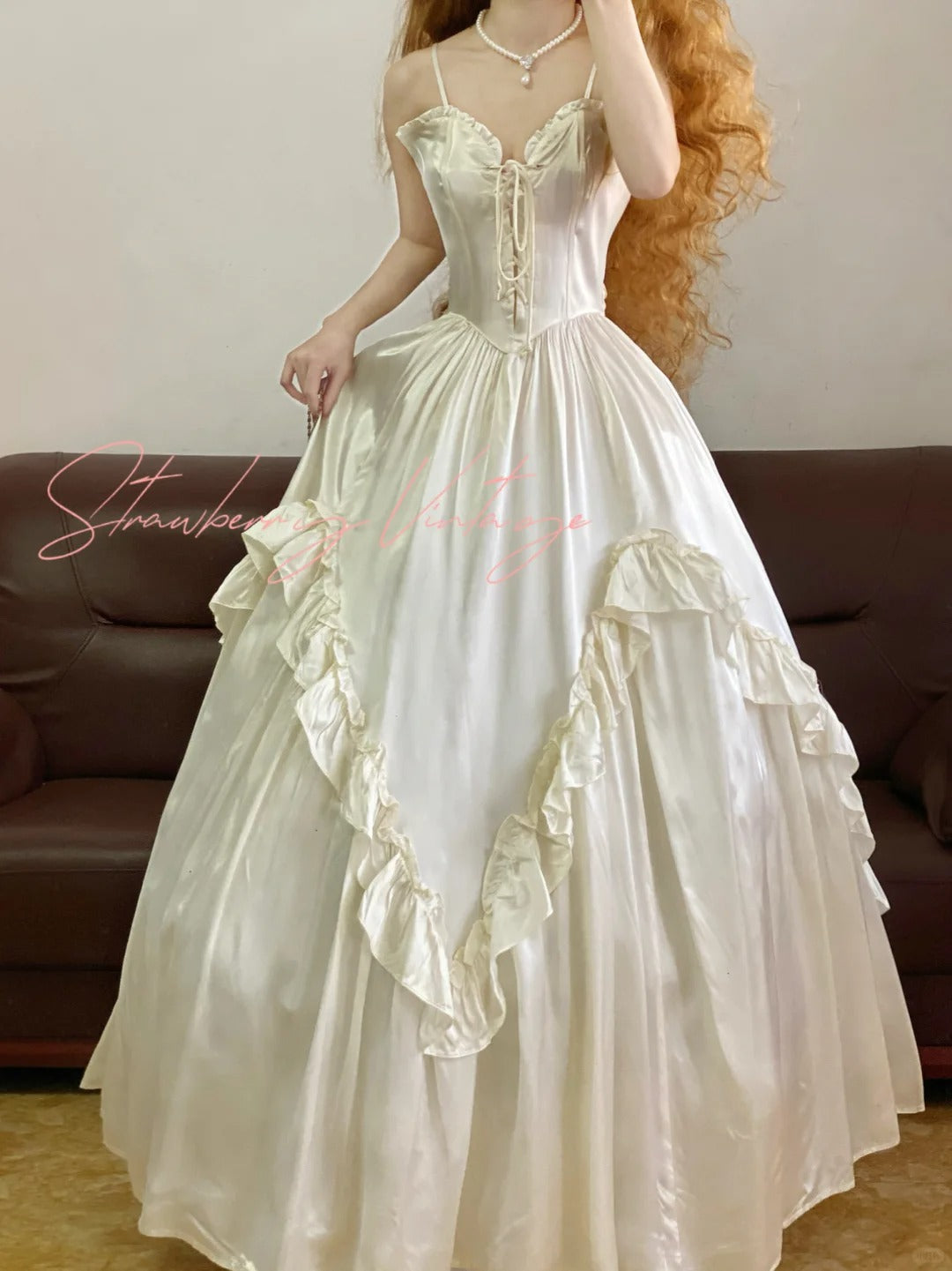 White simple retro elegant long princess satin ball gown nv5012