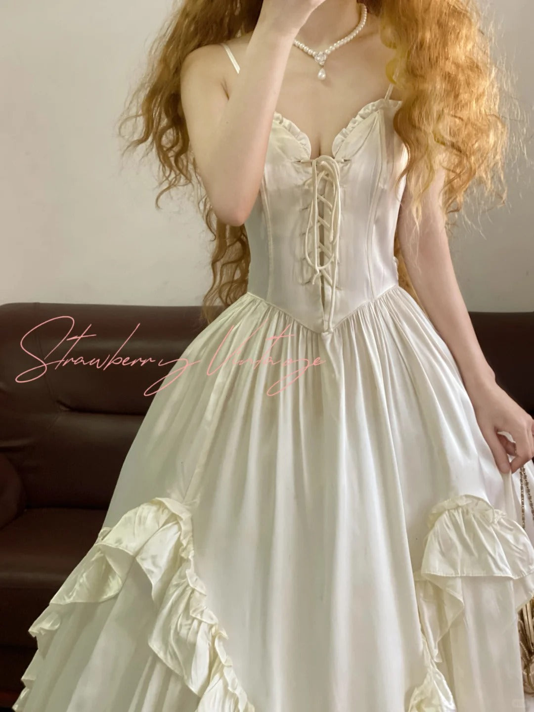 White simple retro elegant long princess satin ball gown nv5012
