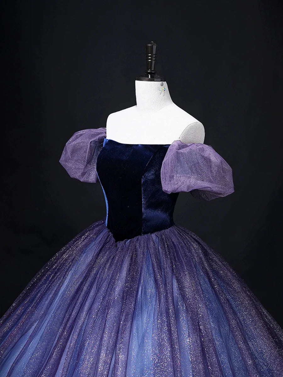 Beautiful Velvet Tulle Long Prom Dress, Purple A-line Party Dress sweet 16 Dress nv1421