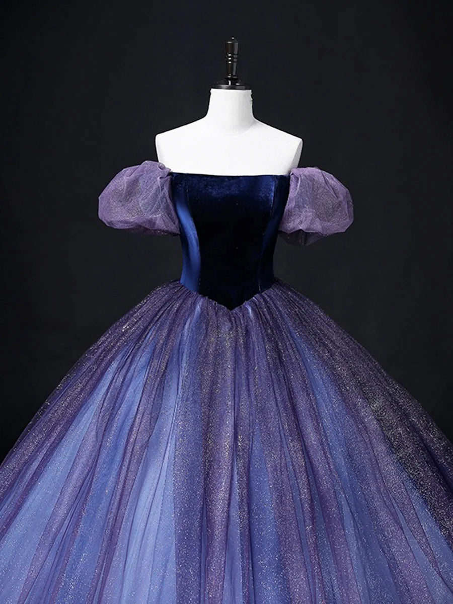Beautiful Velvet Tulle Long Prom Dress, Purple A-line Party Dress sweet 16 Dress nv1421