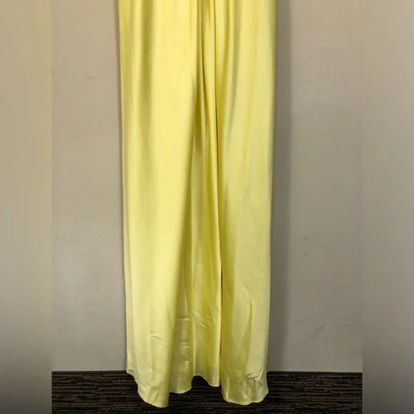 Yellow solid color fashion elegant sleeveless long satin floor length ball gown evening dress party dress nv3721