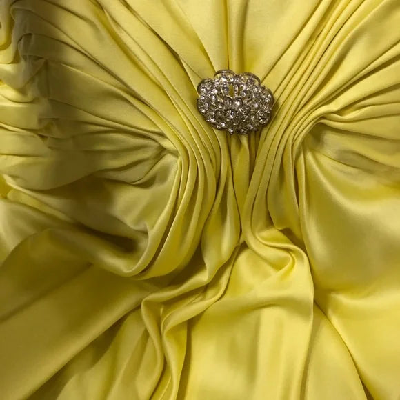 Yellow solid color fashion elegant sleeveless long satin floor length ball gown evening dress party dress nv3721