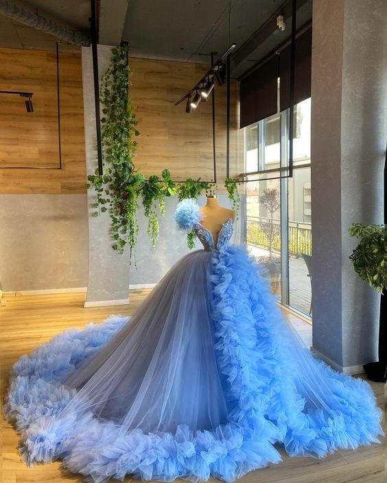 Robe de soirée longue élégante et magnifique bleue pour femme, robe de cérémonie de passage à l'âge adulte nv29