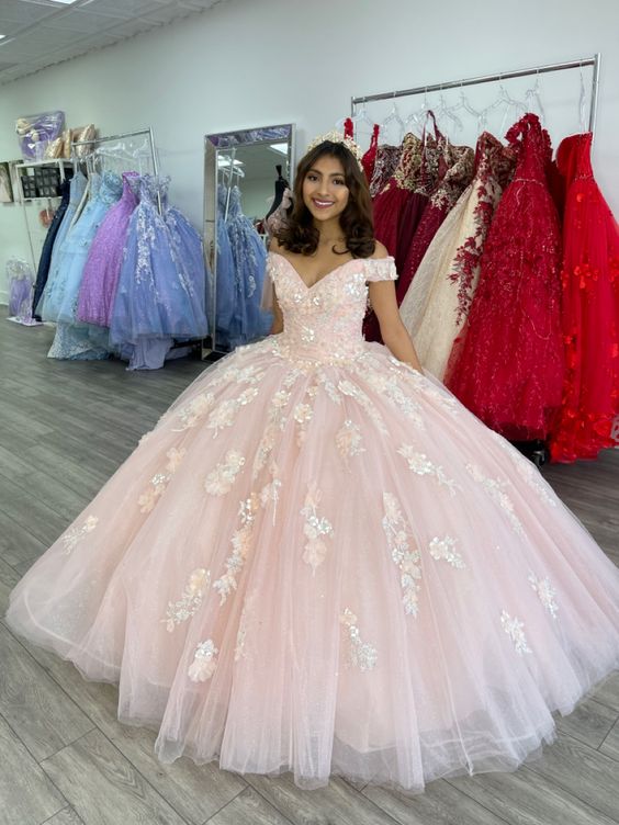 Robe de bal élégante en tulle rose magnifique avec appliques, robe de cérémonie de passage à l'âge adulte nv96