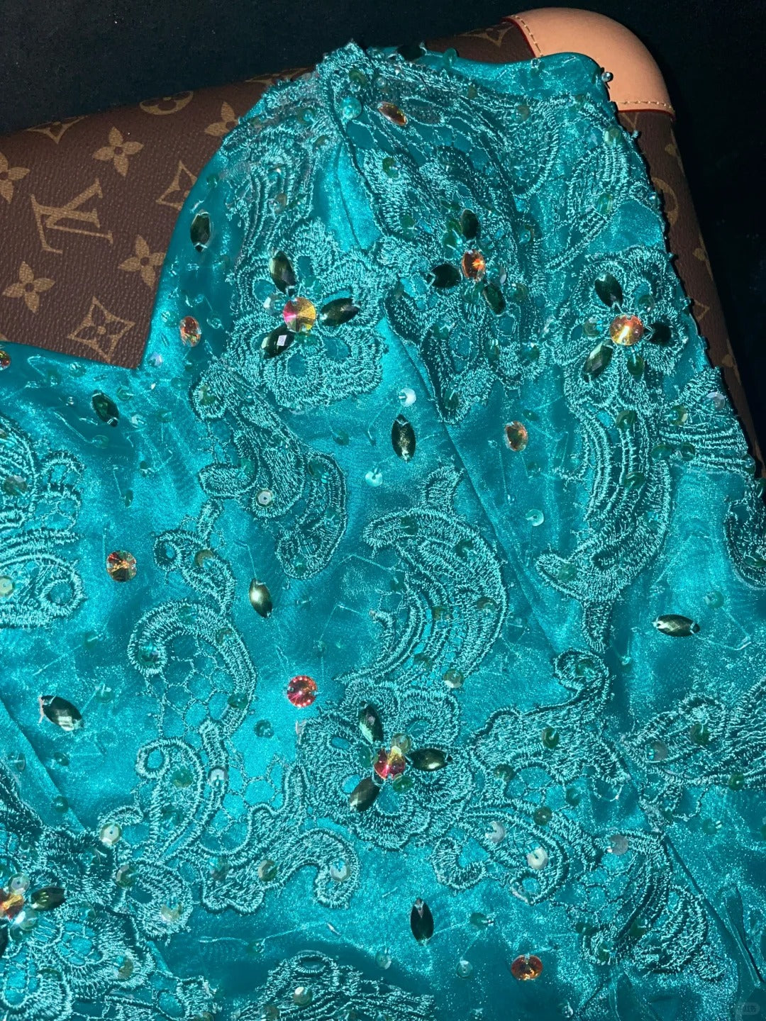 Blue sparkling beaded long tulle ball gown evening dress nv5251