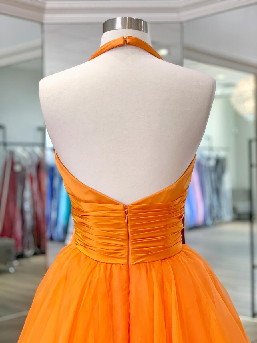 Elegant Orange Halter Neck A-Line Long Ball Gown Evening Dress nv1873