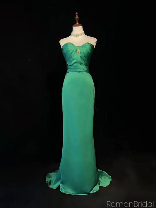 Green Mermaid Satin Long Trailing Ball Gown Party Dress Evening Dress nv4281