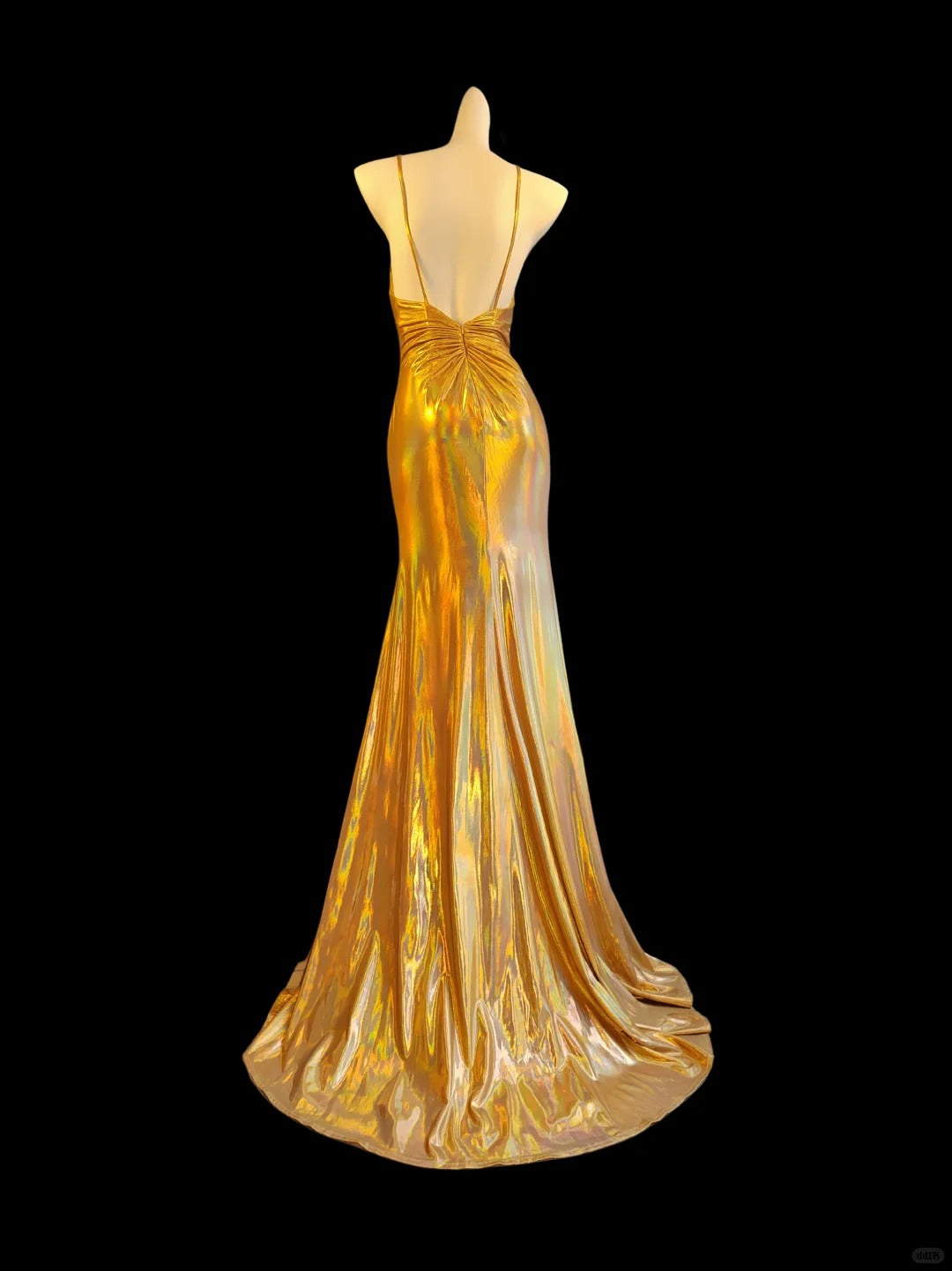 Vintage gold elegant spaghetti strap slit sexy long satin prom dress evening dress nv5233