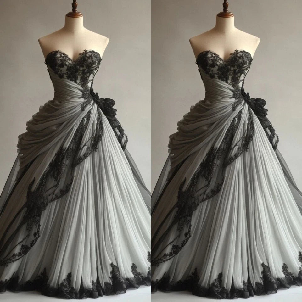 Dark Luxury Style Grey-Black Gradient Lace Strapless Ballgown - Dinner & Retro Theme Ball Dress NV6395