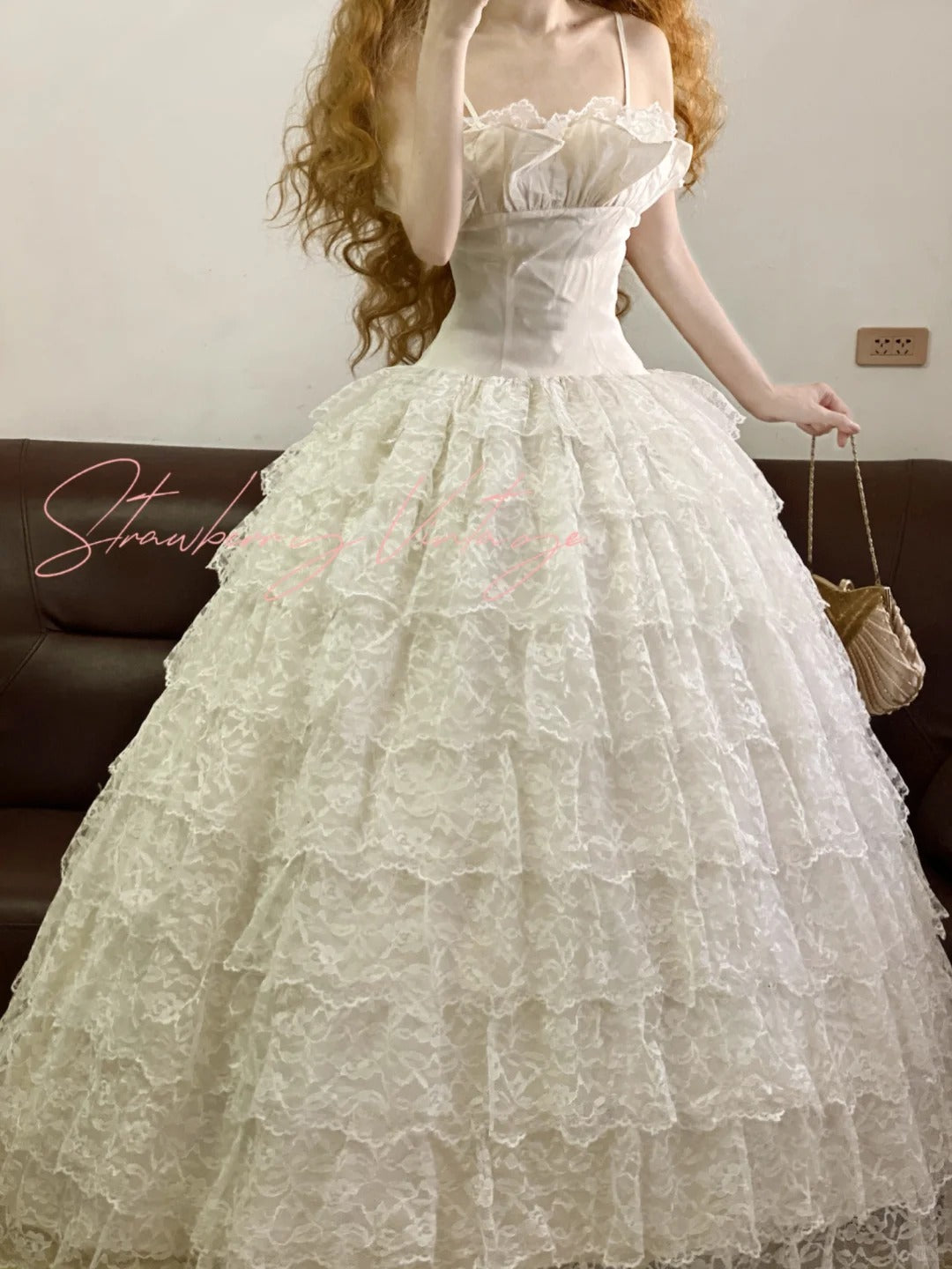 White lace vintage elegant long tulle princess ball gown evening dress party dress nv5010