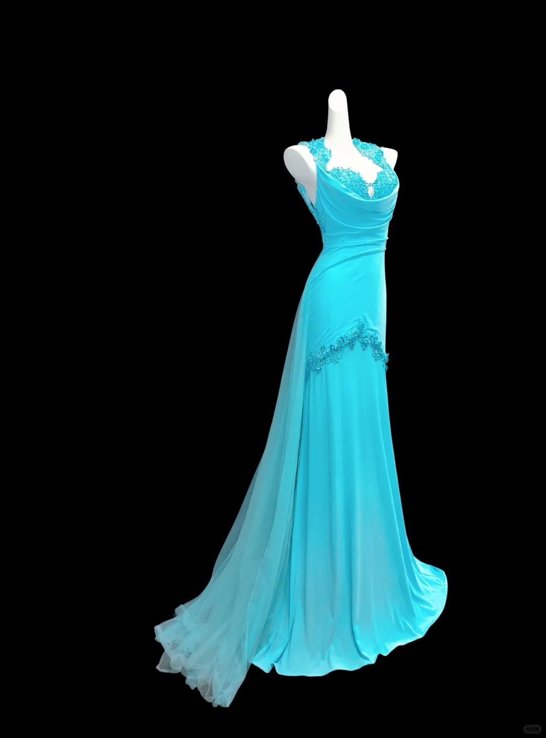 Vintage dress Tiffany blue backless exquisite beaded long satin prom dress evening dress nv5231