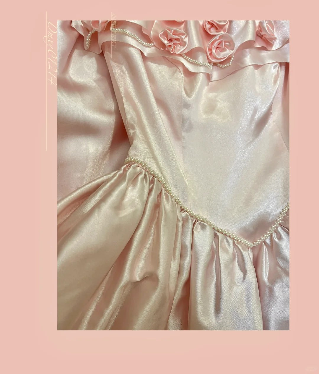 Pink Elegant Sweet Exquisite Vintage Floral Long Satin Ball Gown Evening Gown Party Dress Wedding Dress nv4144