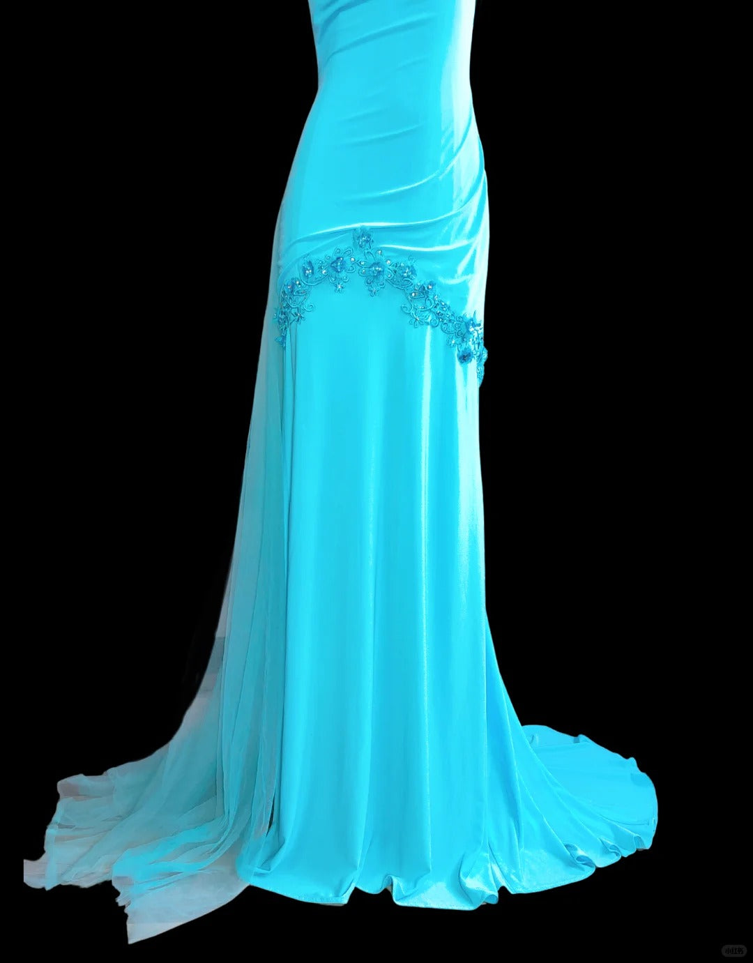 Vintage dress Tiffany blue backless exquisite beaded long satin prom dress evening dress nv5231