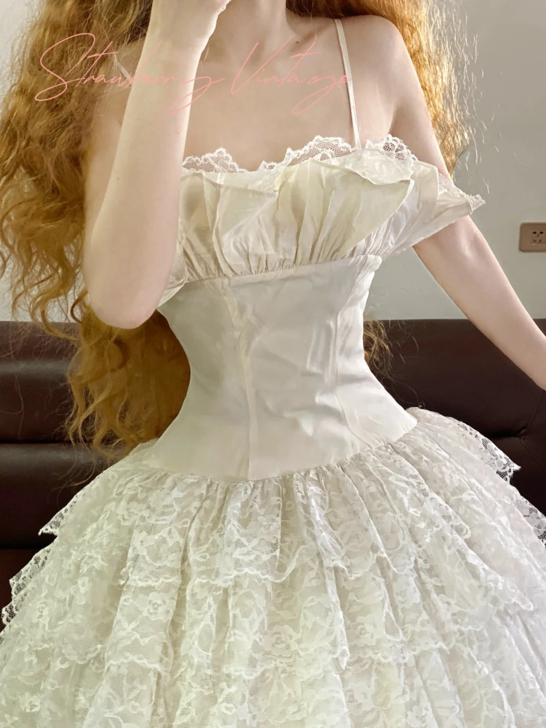 White lace vintage elegant long tulle princess ball gown evening dress party dress nv5010