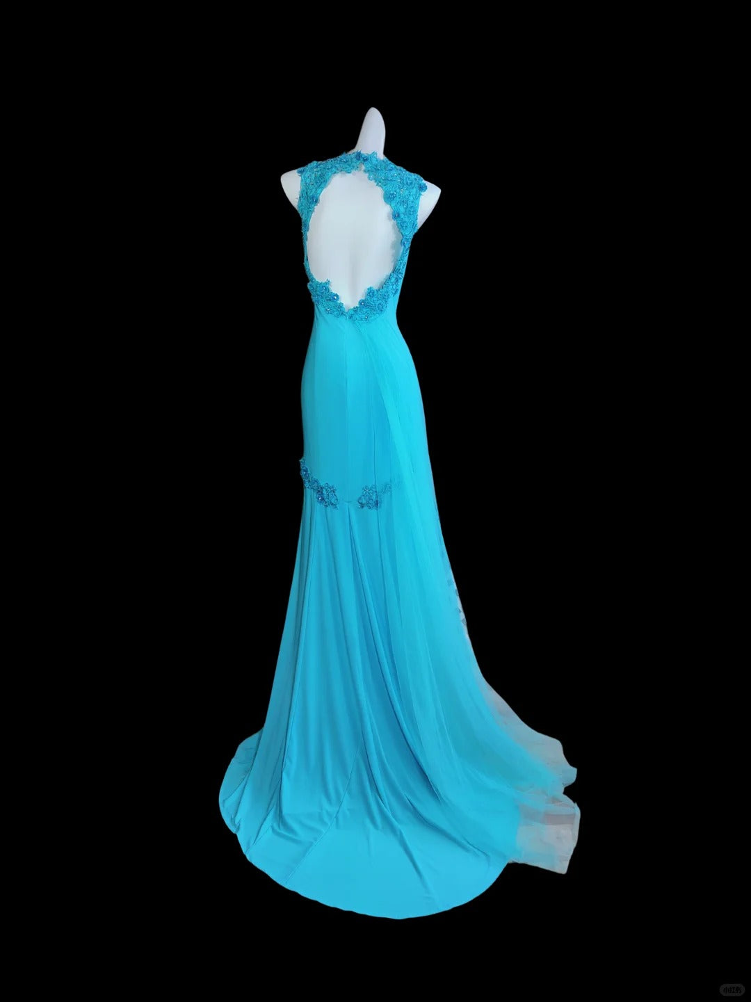 Vintage dress Tiffany blue backless exquisite beaded long satin prom dress evening dress nv5231